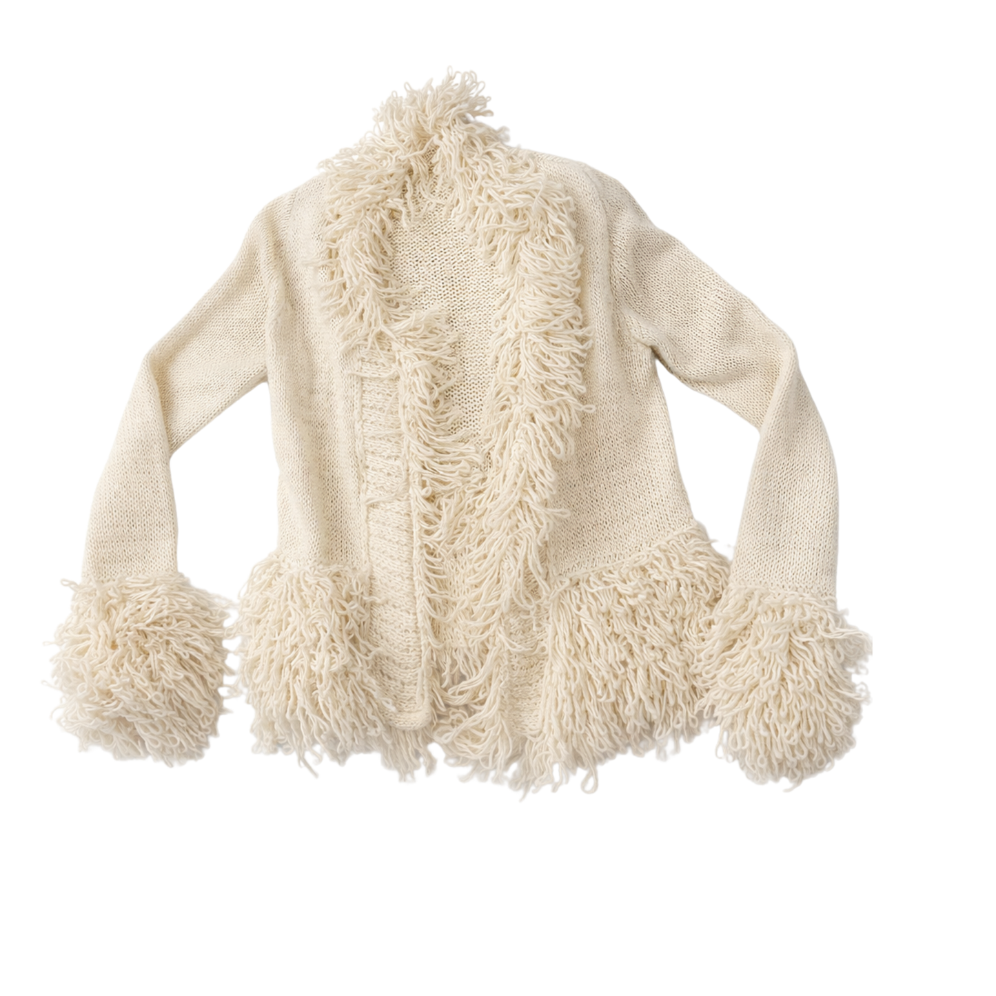 Cream Fringe Knit Cardigan – Size Large